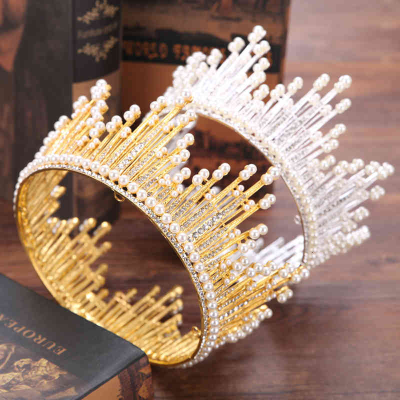 Wedding Hair Jewelry Accessories 2021 European Bridal Crown Full Circle Pearl Bride Big Dress