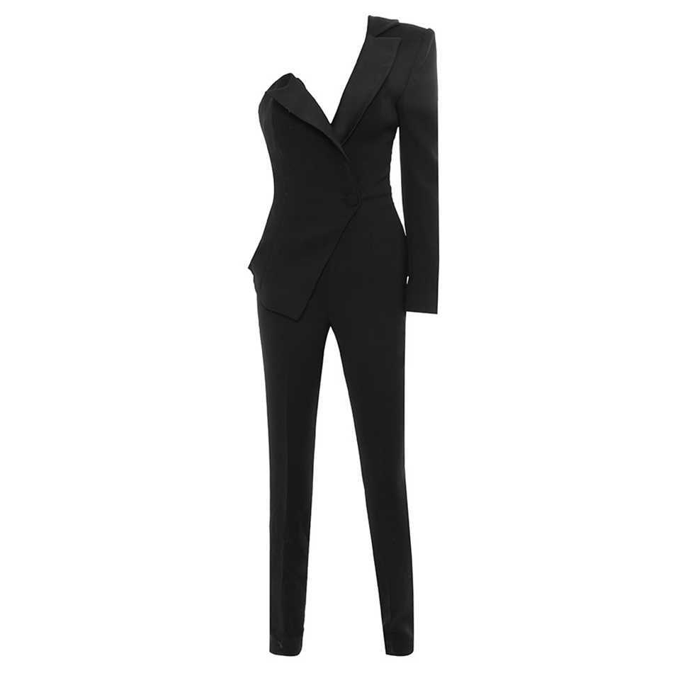 Autumn And Winter Women'S Sexy One-Shoulder Long-Sleeved Single Buckle Tight-Fitting Celebrity Party Jumpsuit 210525