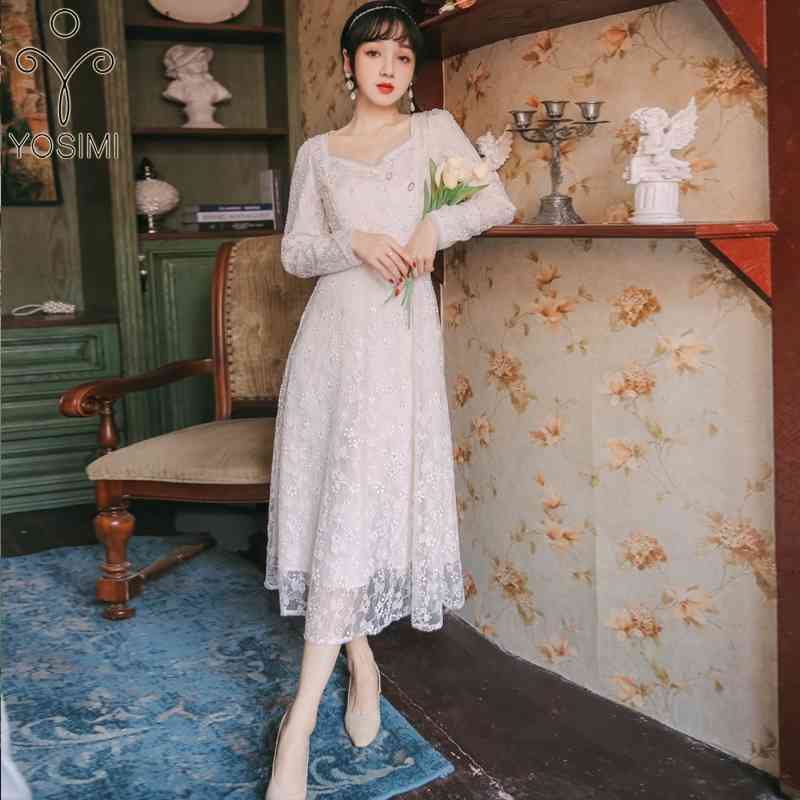 YOSIMI Dress for Women Summer Beige Floral Embroidery Lace V-neck Mid-calf Fit and Flare Long Sleeve Party Ladies 210604
YOSIMI Dress for Women Summer Beige Floral Embroidery Lace V-neck Mid-calf Fit and Flare Long Sleeve Party Ladies 210604