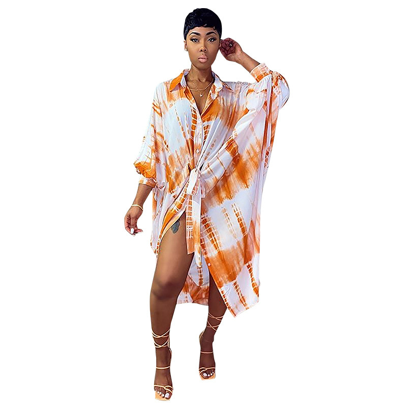 Women Dress Printed Loose Shirt Long Sleeve Oversized Ladies es Fashion Sexy Plus Size es Autumn Spring 210513