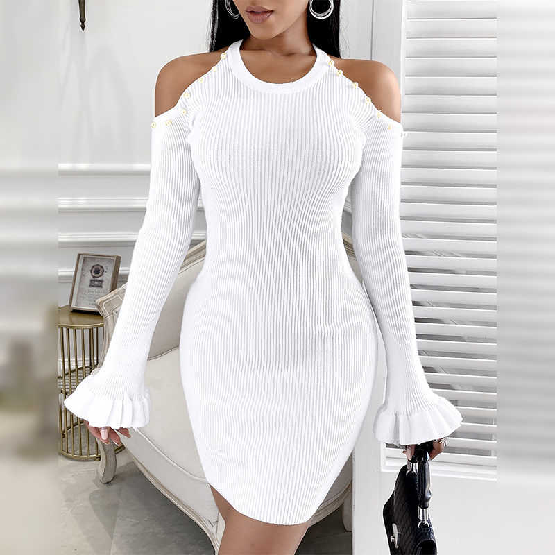 Women Sexy Cold Shoulder Bodycon Mini Dress Long Sleeve Cocktail Party Dresses 210716