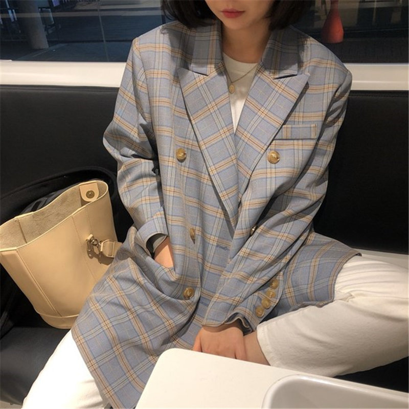 Houndstooth Gentle Feminine Casual Geometric Women Loose Vintage Plaid All Match Leisure Elegance Chic OL Blazers 210421