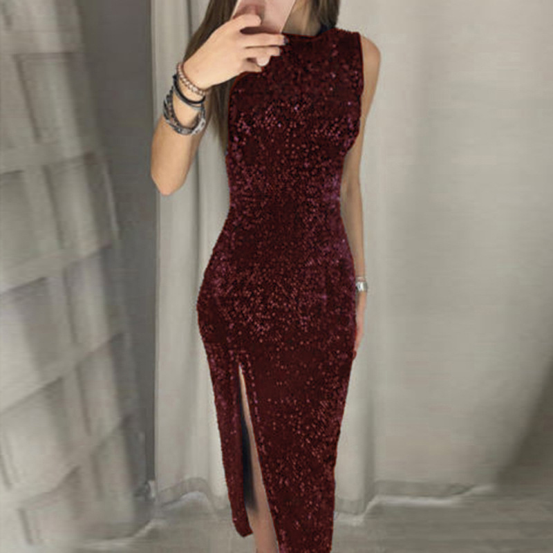 Women Sexy Dress Vestidos De Festa Sleeveless Sequin Bodycon Party Wedding Prom Formal Hot Sales 210419