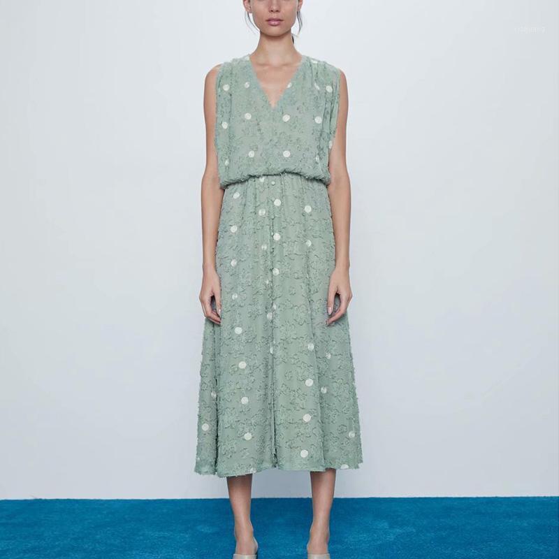 Casual Dresses Sleeveless V Neck Summer Dress Women Dot Print High Waist Vintage Long Elegant Boho Midi Beach Ladies, Green
Casual Dresses Sleeveless V Neck Summer Dress Women Dot Print High Waist Vintage Long Elegant Boho Midi Beach Ladies, Green
