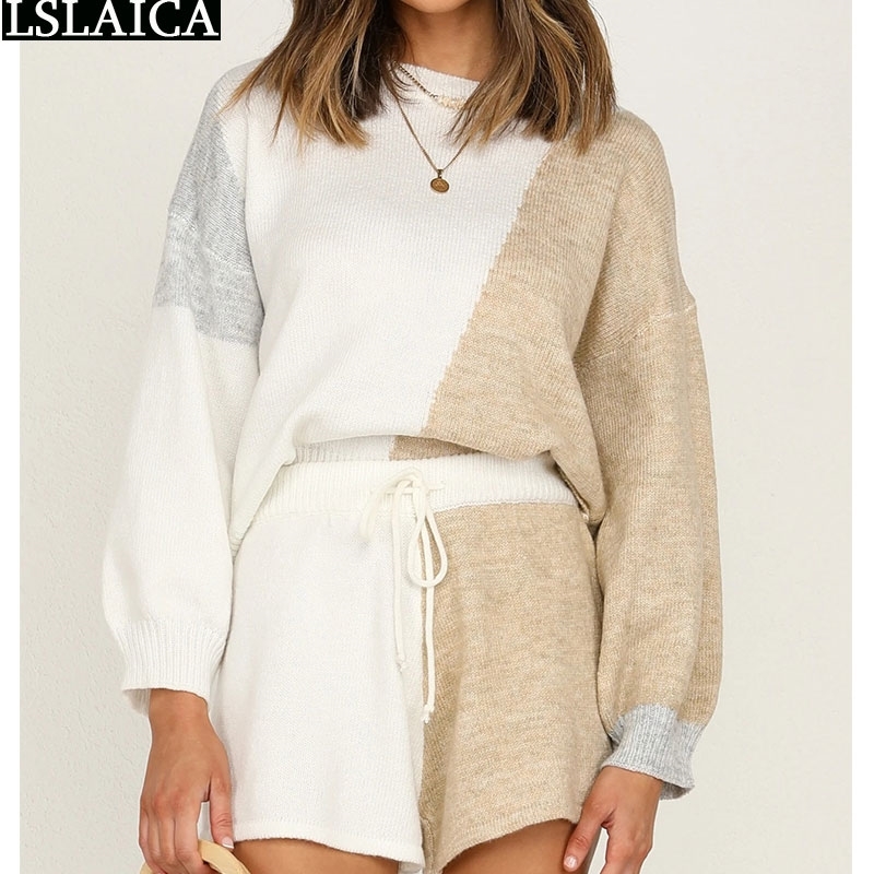 2 Piece Sets Long Sleeve Top Color Matching Short Pants Elastic Waist Casual Shorts Set Fashion Homewear Autumn Winter Clothes 210520, Khaki
2 Piece Sets Long Sleeve Top Color Matching Short Pants Elastic Waist Casual Shorts Set Fashion Homewear Autumn Winter Clothes 210520, Khaki