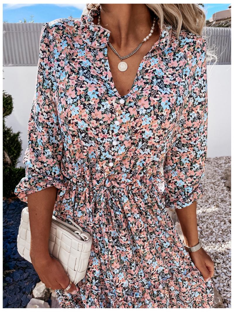 2021 Summer Women Vintage Dress High Waist Ruffle Lady Casual Dress Sexy V-Neck Elegant Floral Printed Puff Sleeve Female Dress, Blue 
2021 Summer Women Vintage Dress High Waist Ruffle Lady Casual Dress Sexy V-Neck Elegant Floral Printed Puff Sleeve Female Dress, Blue