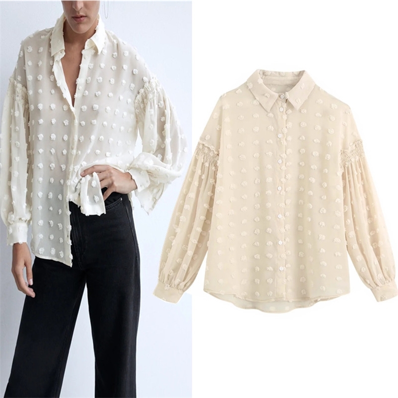 Polka Dot Blouses Women Top Fashion Semi-sheer Lapel Collar Elastic Long sleeve Chiffon Blouse Ladies Button-up Shirt 210519, Beige
Polka Dot Blouses Women Top Fashion Semi-sheer Lapel Collar Elastic Long sleeve Chiffon Blouse Ladies Button-up Shirt 210519, Beige