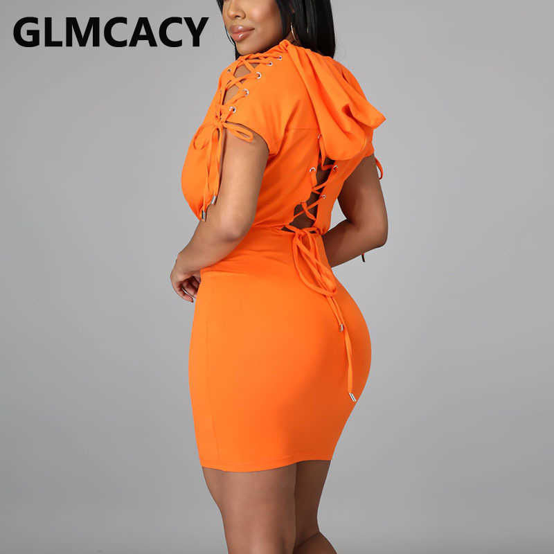 Women Back Lace Up Short Sleeve Bodycon Mini Dress 210702