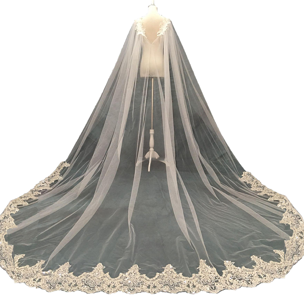 Fashion Wedding Veils Appliques Lace for Girls Cathedral Luxury Long Chapel Length