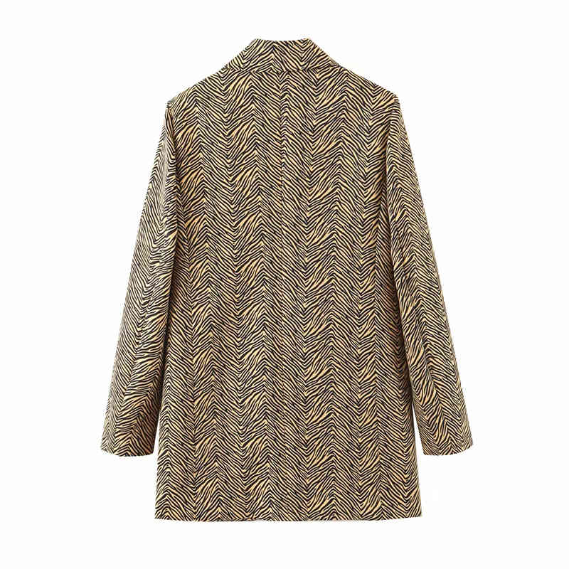 Women Fashion Zebra Striped Print Blazers Long Sleeve Vintage Pockets Coat Casual Office Ladies Single Breasted Jackets 210515