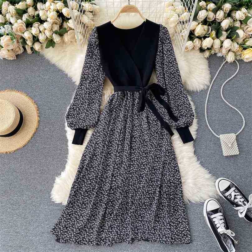 Korean Dress Women Patchwork Knitted Bandage es Vestidos Autumn Winter Vintage Floral Printed Elegant Midi 210525, Black
Korean Dress Women Patchwork Knitted Bandage es Vestidos Autumn Winter Vintage Floral Printed Elegant Midi 210525, Black