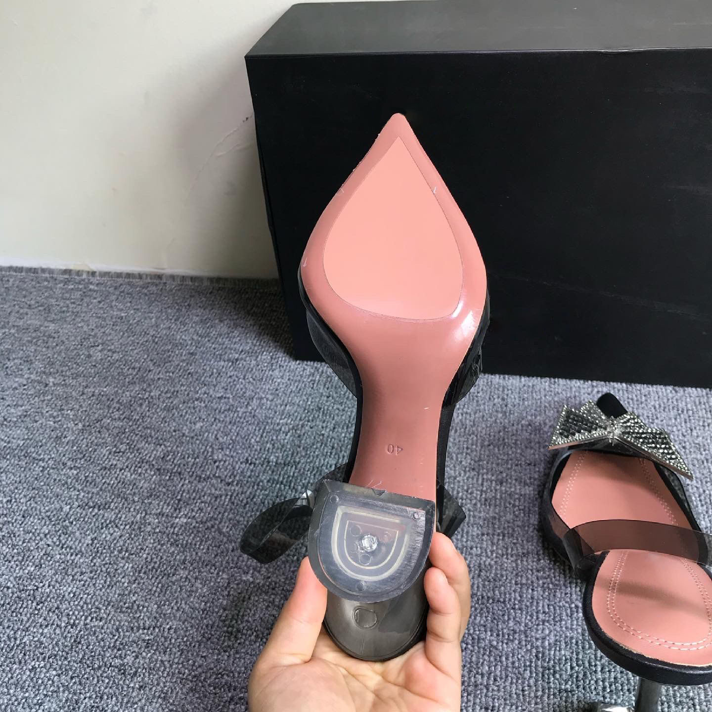 Bow tie flower buckle women's sandals crystal swimming pool banquet shoes transparent material PVC wine cup high heel shoelace box size 35-40