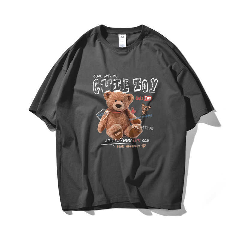 Plush Bear Hip Hop Oversize T Shirt Men Streetwear Graffiti Harajuku Tshirt Half Sleeve Cotton Loose HipHop T-Shirt Couple 210603