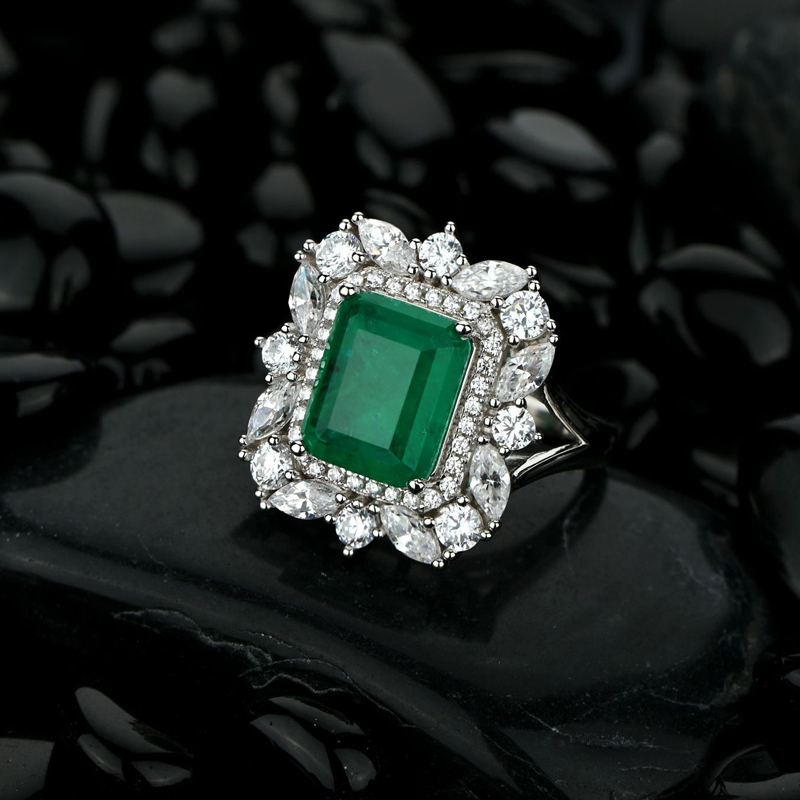 OEVAS 100 925 Sterling Silver Synthesis Emerald Wedding Rings For Women Sparkling High Carbon Diamond Party Fine Jewelry Gifts