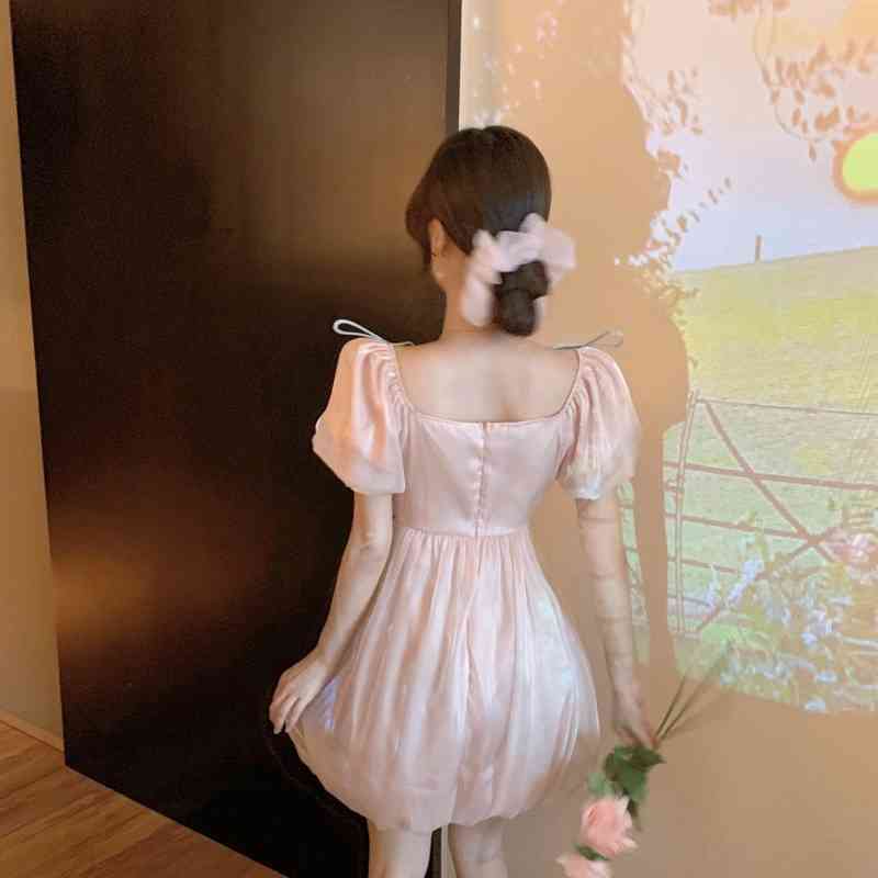 Elegant Vintage Dress Women V-neck Chiffon Slim Mini Dress Parety Evening Dress for Females Korean Style Summer Office Lady 210521