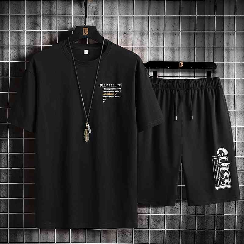 Men Tracksuit 2 Pieces Print Male Clothing Sportswear Set T Shirt+Casual Shorts 2PC Summer Short Sleeve Suit for Men 5XL 210603