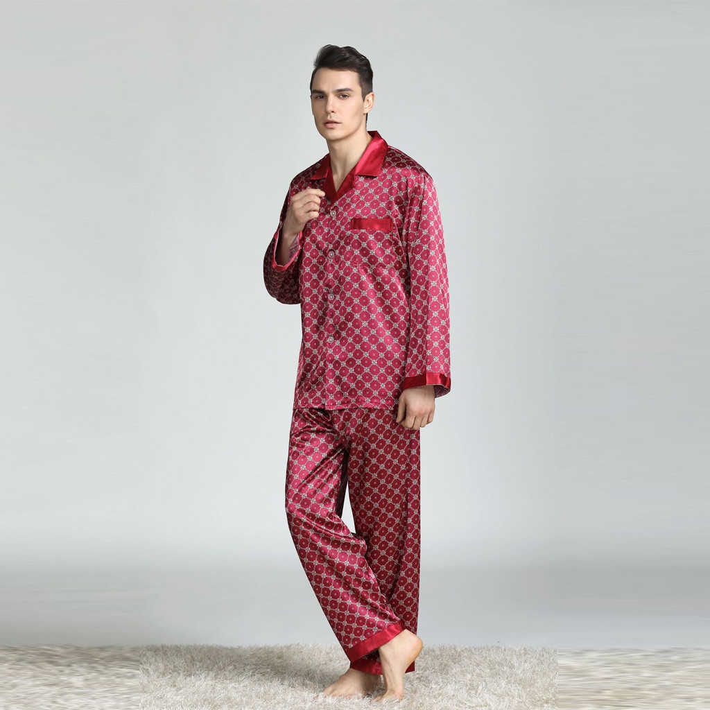 Silk Pajamas For Men Long-Sleeved pijama hombre Silk Pajamas Suit Sleepwear pijama de los hombres Pyjamas Men pigiama uomo 211019