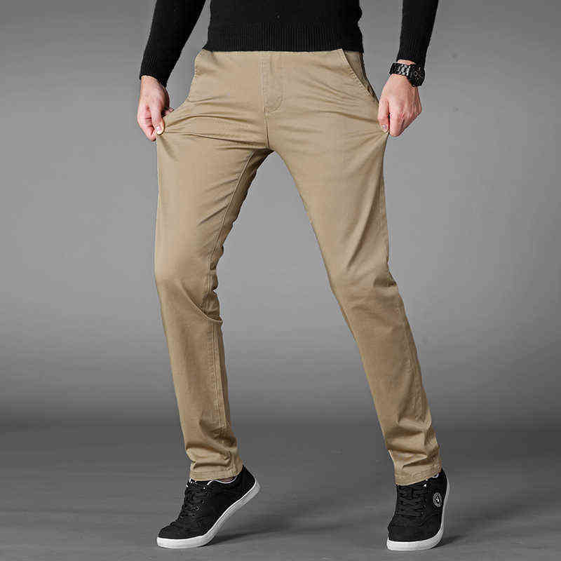 4 Colors Casual Pants Men Classic Style Business Elastic Cotton Slim Fit Trousers Male Gray Khaki Plus Size 42 44 211112