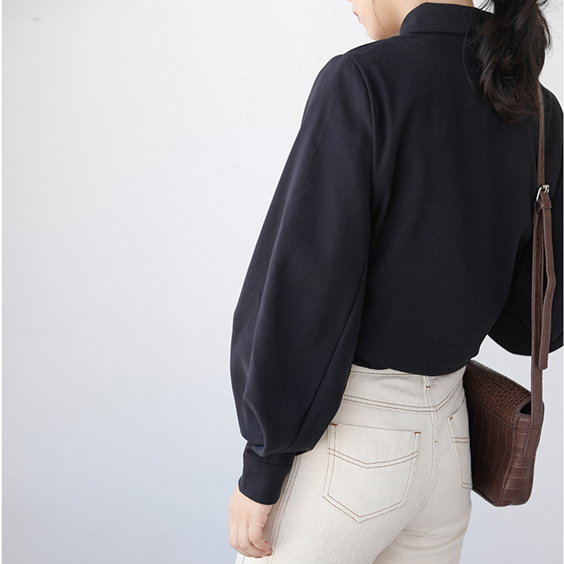 Blouse Women clothes Black Spring Winter Lantern Sleeve Shirt 's Loose Bow Long-sleeved Tops blusas 997E 210420