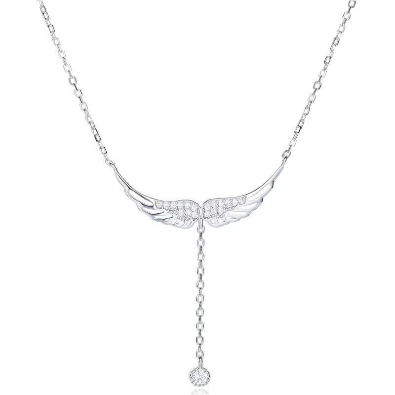 CHN43 Pendant Necklace for Women 925 Sterling Angel Wings Jewelry Silver Neckalces