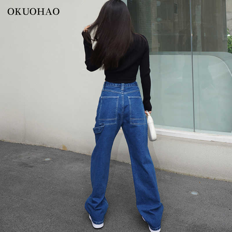 Wide Straight Leg Jeans Woman High Waist Blue Denim Pants Female Aesthetic Baggy Mom Jean Fashion Plus Size Trouser Streetwear 210922