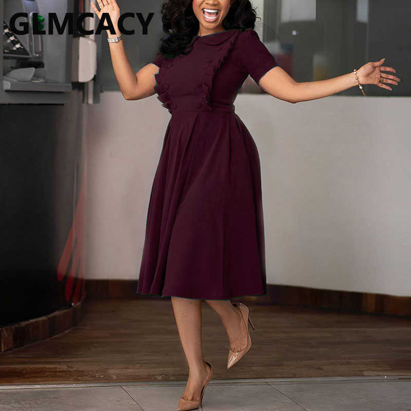 Women Short Sleeve Elegant Office Ladies Midi Dress 210702