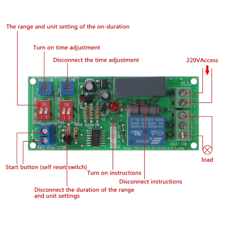Cyclus Delay Timing Timer Relay Switch On/Off Module Ac 110V 120V 220V 230V