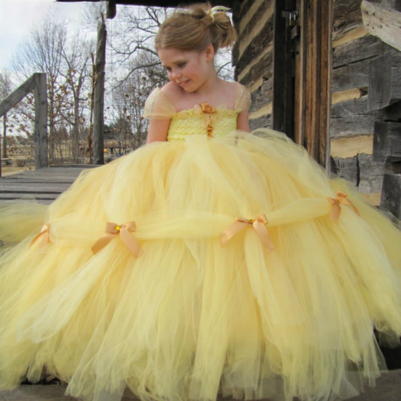 Yellow Ball Gown Girls Pageant Dresses Off Shoulder Bow Tiered Skirts Puffy Flower Girl Birthday Party Dress Custom Made