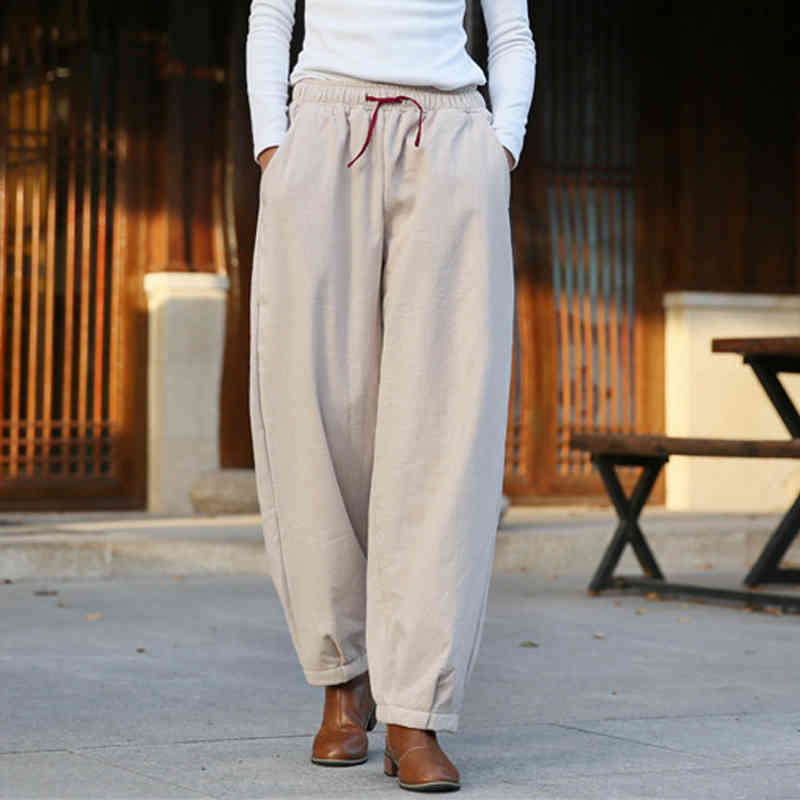 Johnature Women Vintage Cotton Linen Pants Elastic Waist Solid Color Trouser Thick Fleece Winter Casual Warm Straight Pants 210521, Black
Johnature Women Vintage Cotton Linen Pants Elastic Waist Solid Color Trouser Thick Fleece Winter Casual Warm Straight Pants 210521, Black