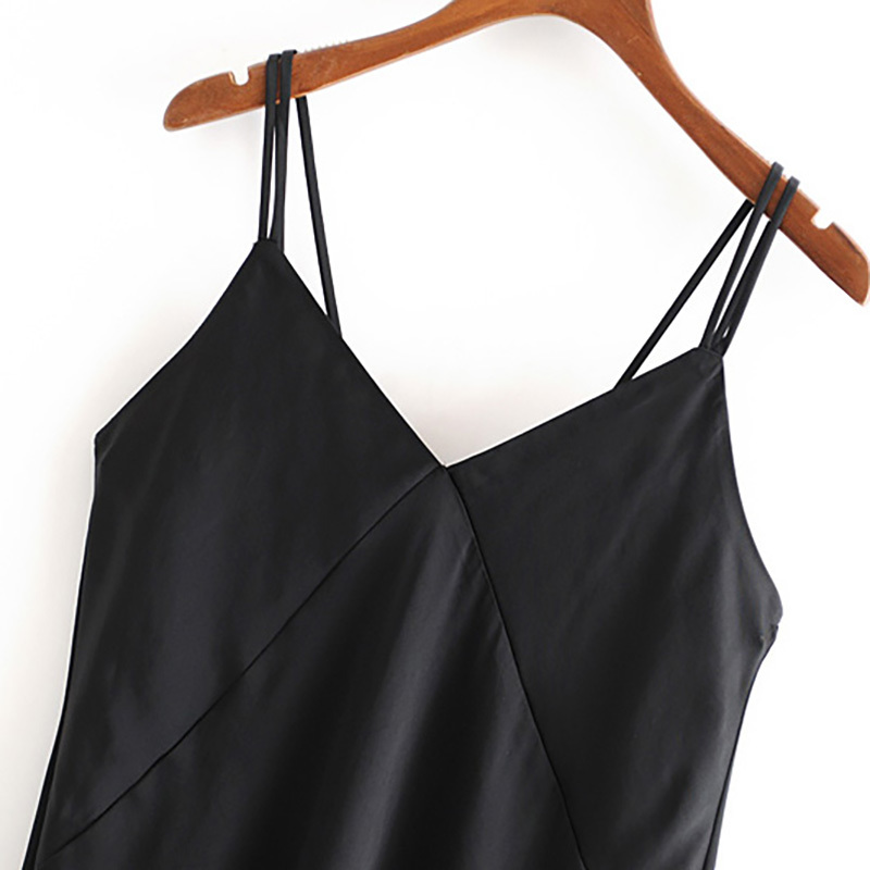 Black Color Sexy Spaghetti Strap Silk Dress Women Fashion V Neck Midi Lady Split Stain Party Female Vestiti Donna 210515