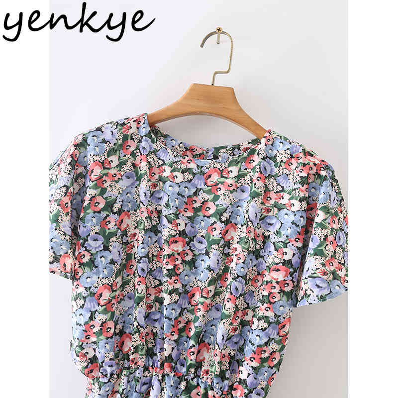 Multicolor Floral Print Dress Women O Neck Batwing Sleeve Elastic Waist Sundress Clothes Female Summer Casual Short Robe 210430