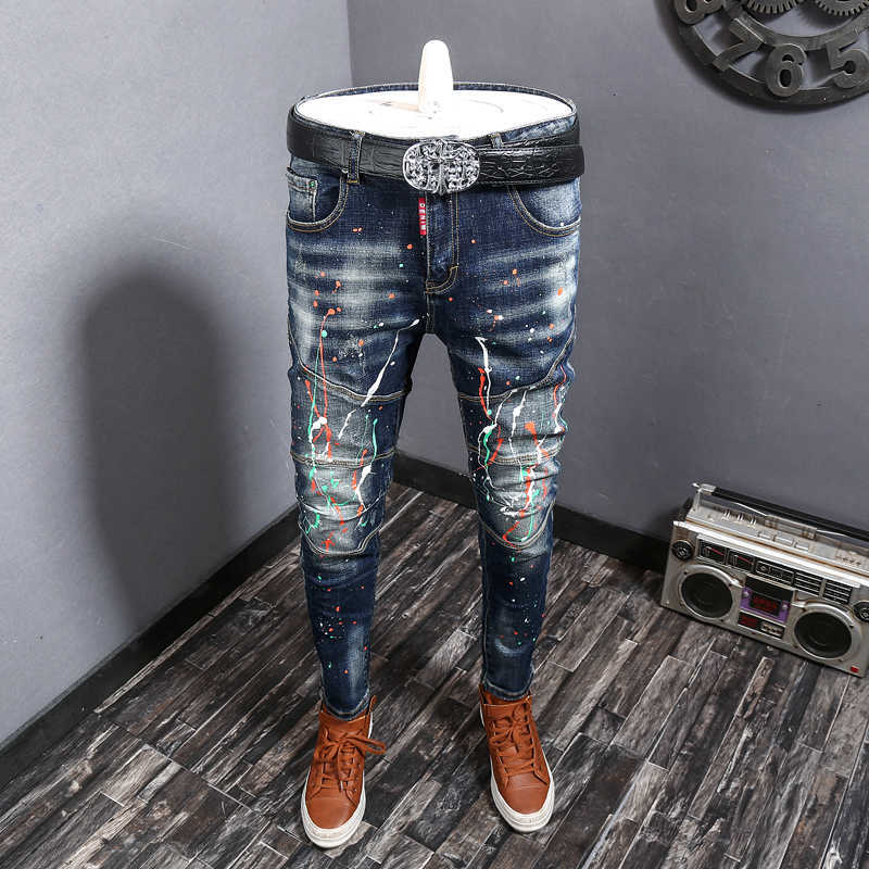 Fashion Streetwear Men Jeans High Quality Retro Blue Wash Painted Designer Slim Fit Denim Trousers Spliced Hip Hop Biker Pants, Retro dark blue
Fashion Streetwear Men Jeans High Quality Retro Blue Wash Painted Designer Slim Fit Denim Trousers Spliced Hip Hop Biker Pants, Retro dark blue