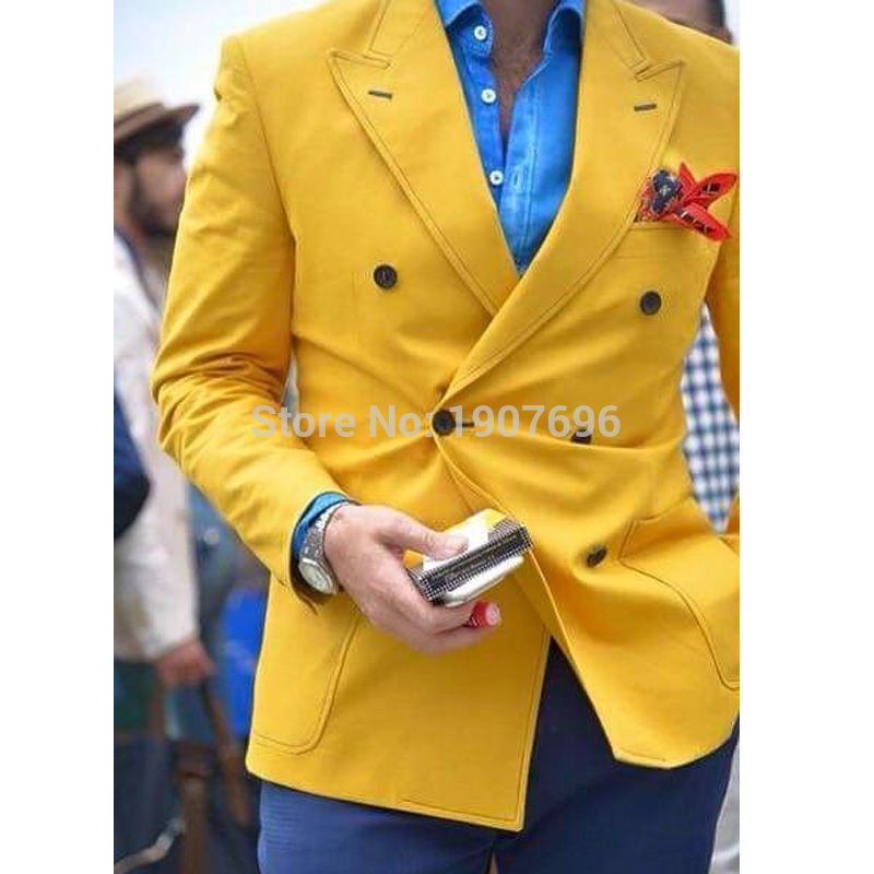 Yellow Slim fit Mens Blazer with Double Breasted Italian Fashion Style Tops Suit Jacket for Singer Prom Stage Coat Male Clothes LJ200924