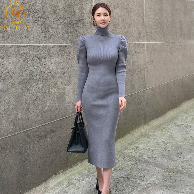 Women Thicken Warm Turtleneck Sweater Dresses Female Puff Sleeve Mid-Length Knitted Vestidos 210520, Photo color
Women Thicken Warm Turtleneck Sweater Dresses Female Puff Sleeve Mid-Length Knitted Vestidos 210520, Photo color