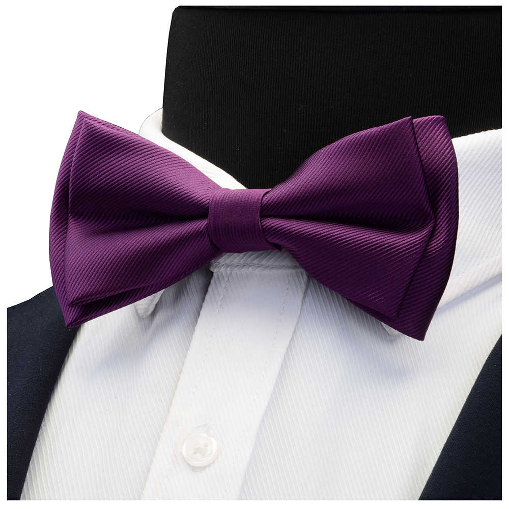 Gusleson Mens Solid Color Two Layer Pre-tied Bow Tie Red Black Purple Gold Blue Yellow Green Bowtie for Wedding Party Business
