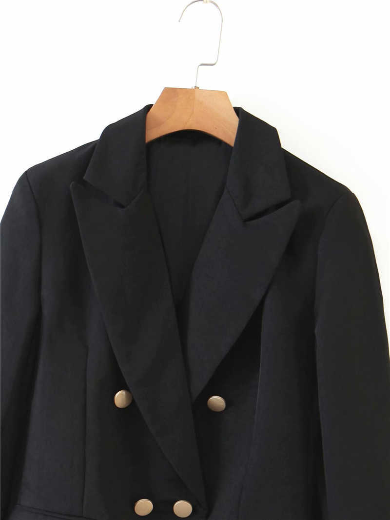 vintage women black blazer office ladies full sleeve jackets causal female double breasted suits chic girls sets 210527