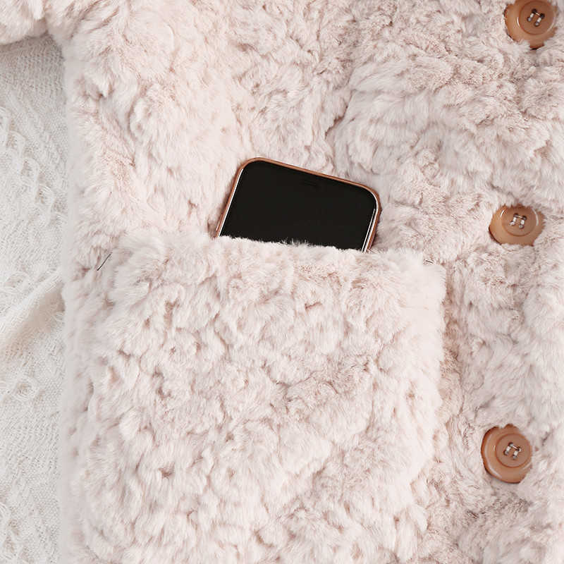 Women Winter Soft Furry Jackets and Coats Chic Solid Plush Fur Jacket Female Thicken Warm Pockets Outerwear Faux Fur Coat Women 211019