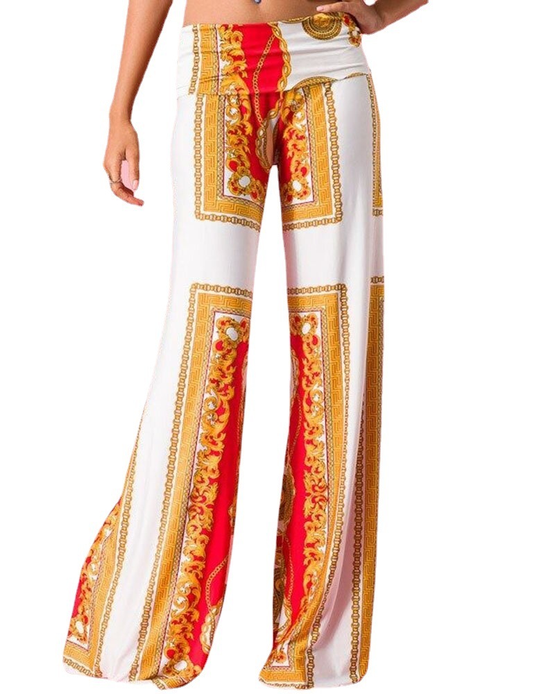 Women Pants Capris Printed Wide Leg Fashion Loose High Waist Trousers Plus Size Long Summer Beach 210513