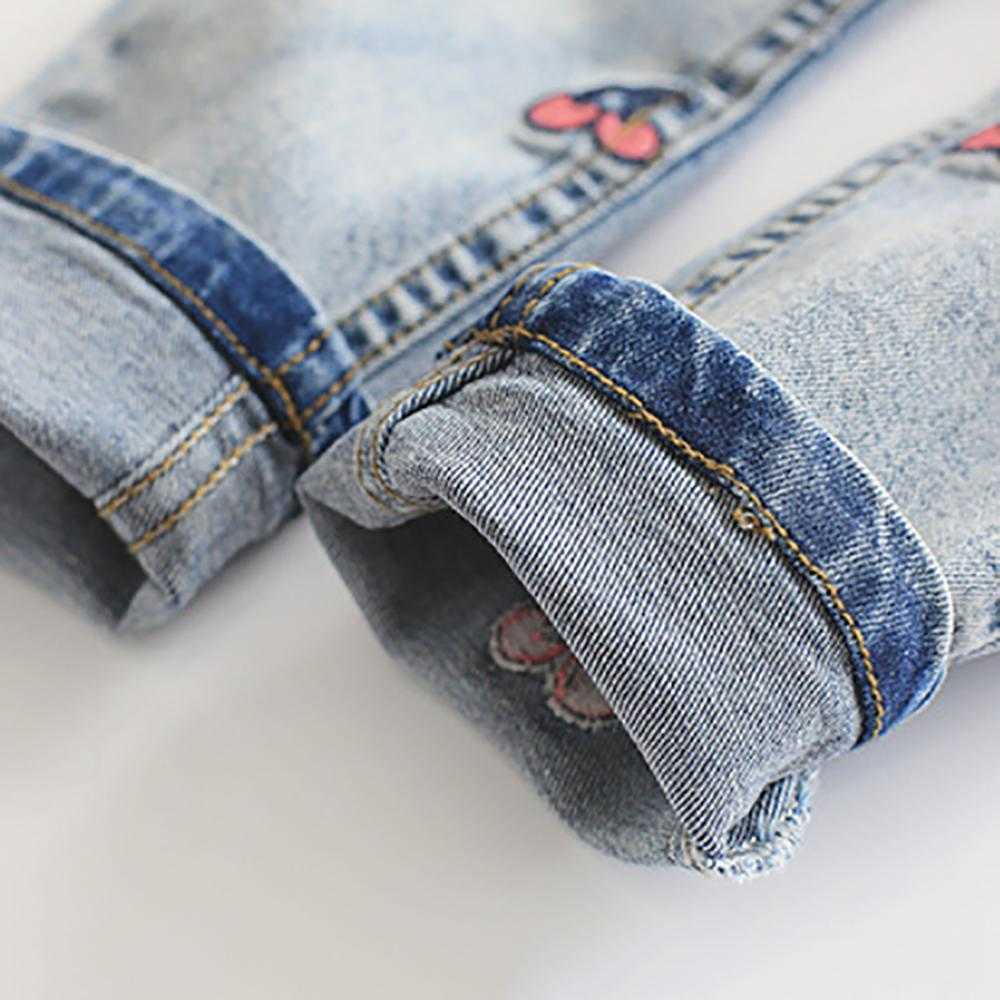 Spring and Summer Autumn Cherry Embroidered Jeans for Kid Bottoms Girl Kids Clothes 210528