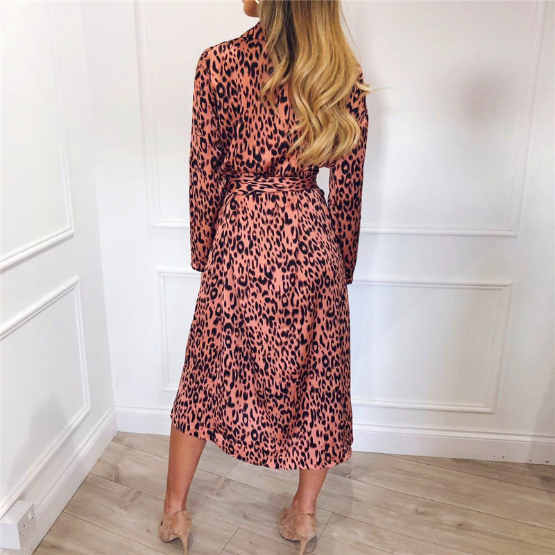Women Leopard Dress Sexy Bandage Party Long Dresses Vintage Long Sleeve Beach Chiffon Dress Sundress Vestidos de fiesta 210419
