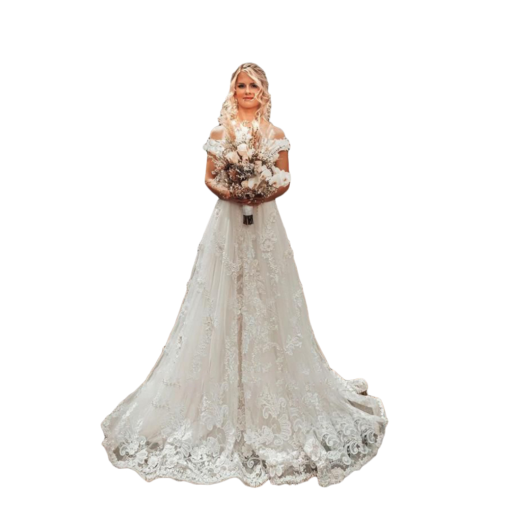 2021 Modern Wedding Dresses Long-Sleeve Lace Tulle A Line Chiffon Chic Bridal Gowns Sweep Train Vestidos De Novia Beach Wedding Dress