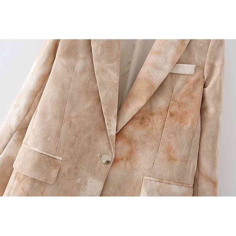 Causal Women Tie-Dye Print Blazers Fashion Ladies Pocket Slim Long Jacket Streetwear Female Chic Single Button Coats 210430