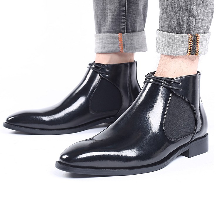 Spring Fashion Leather Men Boots Convenient Zip Pointed Toe Business Dress Shoes Mens Black Brown Ankle Boot