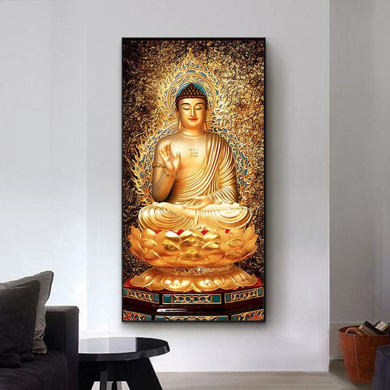 Golden Buddha Paintings Wall Art Posters and Prints Buddhism Canvas Painting Religious Pictures Living Room Home Decoration