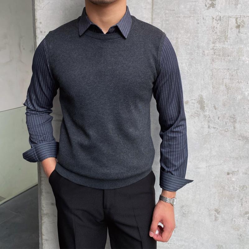 Men's Sweaters Men 2022 Autumn Winter Retro Fake Two-piece Knitted Tops Striped Long Sleeve Pullovers Male Casual Sweater O877, White;black
Men's Sweaters Men 2022 Autumn Winter Retro Fake Two-piece Knitted Tops Striped Long Sleeve Pullovers Male Casual Sweater O877, White;black