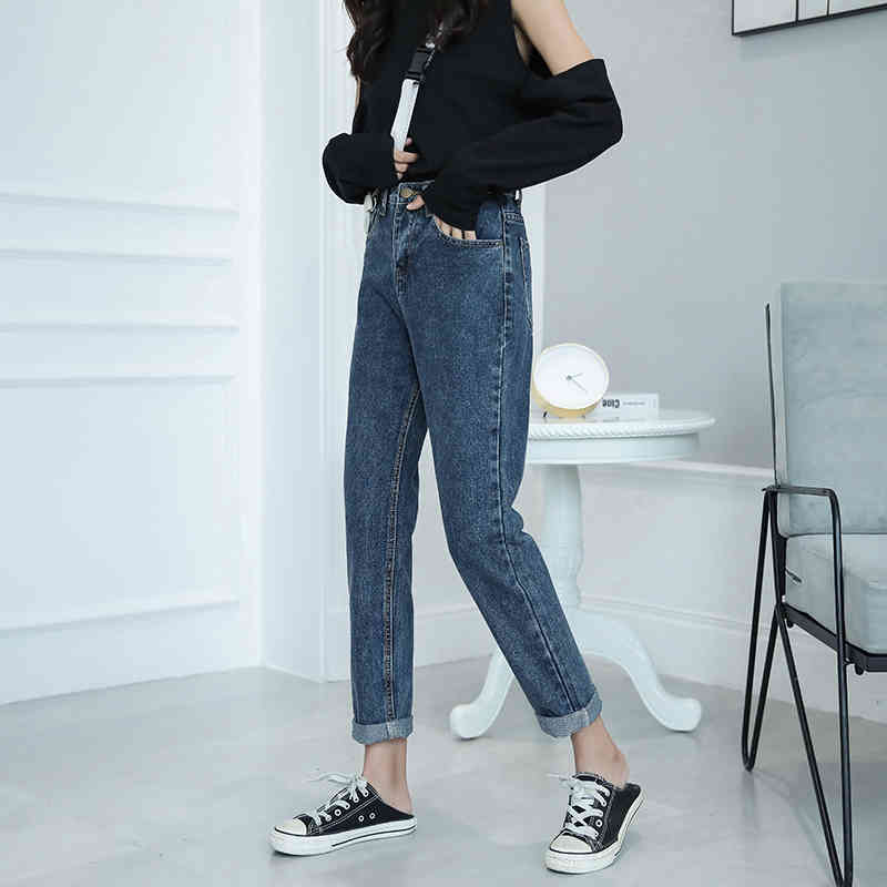 Loose Denim Casual Vintage Blue Jeans Women Spring and Autumn Fashion High Waist Straight Harem Pants Trousers 10827 210417