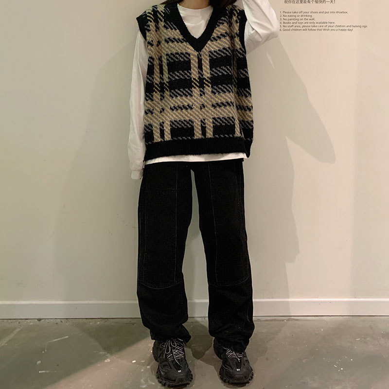 2Colors Spring and Autumn Harakuju knitted v neck twist plaid sweaters womens sweaters and pullovers womens (X1852) 210423