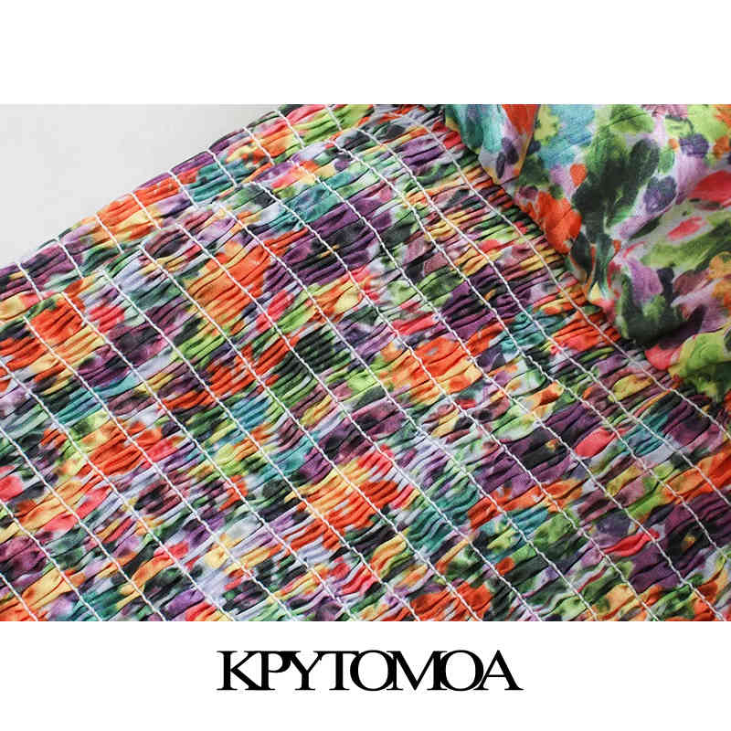 Women Chic Fashion Floral Printed Ruffled Mini Dress Puff Sleeve Elastic Smocked Female Dresses Vestidos 210420