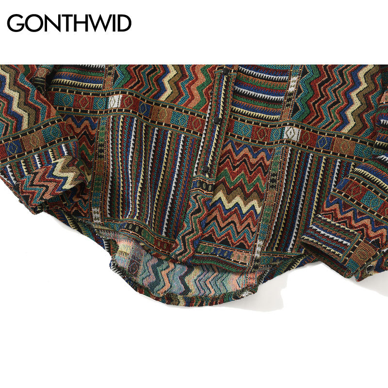 GONTHWID National Style Color Block Geometric Pattern Long Sleeve Tees Shirts Streetwear Hip Hop Harajuku Casual Loose Shirt Top 210410