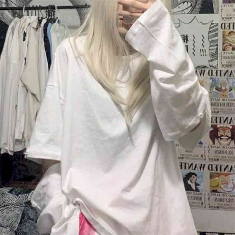 new long-sleeved female students Korean version of loose detachable sleeves solid color wild t-shirt ins top tide autumn 210406